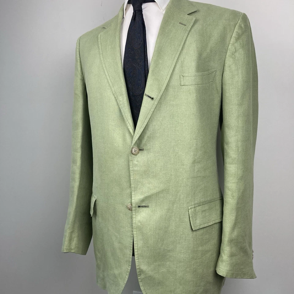 Blazer chaqueta deportiva de lino verde 3 botones J.Press para hombre Foto 4 de 4