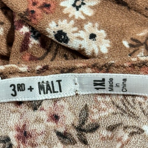 Abito babydoll 3° + malto taglia 1x marrone delicato stampa floreale Cottagecore bohemien - Foto 8 di 11
