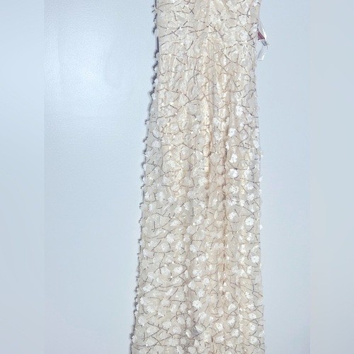 AQUA Raised Floral V Neck Gown Ivory/Gold size 10, women dress - Picture 15 of 16