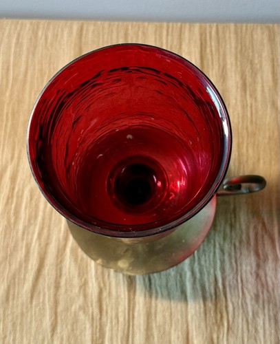 Vintage Ruby Red Glass Hurricane Candle Lamp with Brass Chamberstick Base MCM - Picture 3 of 7