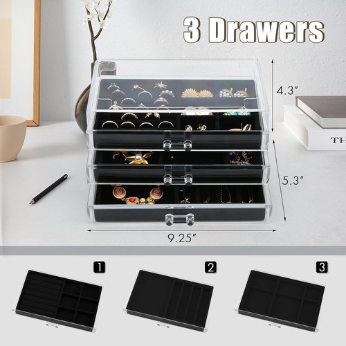 Acryl Schmuck Ohrring Halter Organizer, 3 Schubladen Schmuckkästchen & Organizer, C - Bild 4 von 7