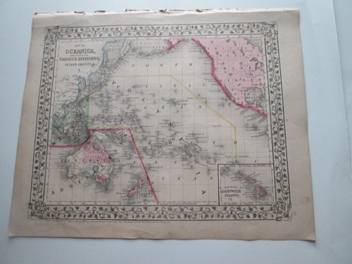 EINE (1) 1867/1870 MITCHELL ATLAS KARTE, "OCEANICA" und "INSELGRUPPEN" - Bild 1 von 4