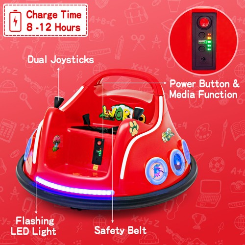 Kids 12V Ride on Bumper Car Remote Control w/ Flashing LED Light & Music Red - Picture 8 of 8