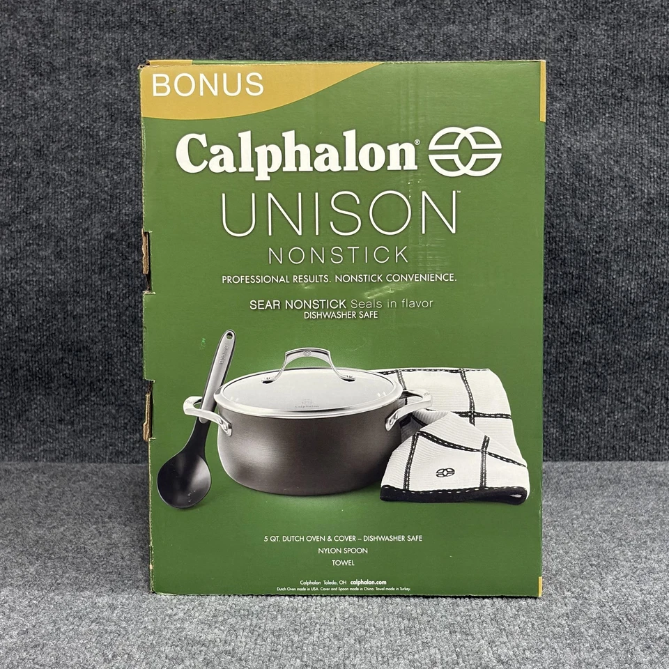 Calphalon Unison Nonstick 5 Qt Dutch Oven Lid Set Spoon Towel Dishwasher Safe - Image 3 of 4