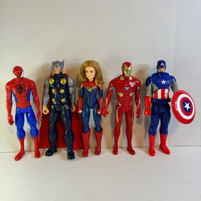 Marvel Avengers Action Figures 5pc Spiderman Thor Capt Marvel Iron 12'' America