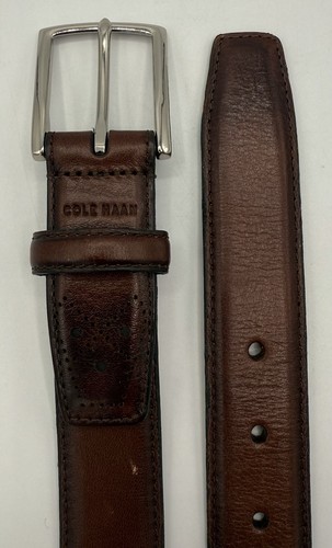 Cinturón elástico Cole Haan de cuero marrón para hombre 32 India 11CW01XZ28-200 NUEVO SIN ETIQUETAS - Imagen 7 de 9