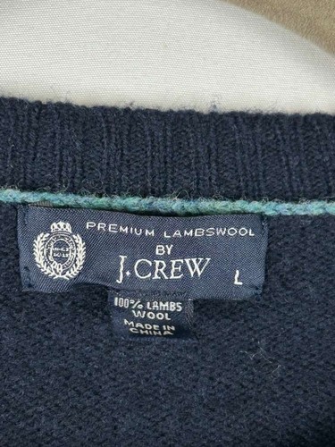 J Crew Men's Large Navy Blue 100% Lambs Wool Crewneck Sweater - Picture 3 of 11