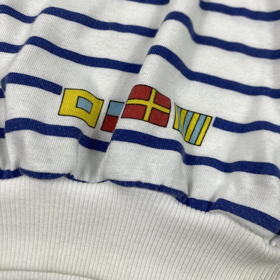 Camisa Gitano Vintage Mujer Mediana Blanca Azul Rayas Cuello Náutico Años 80 Foto 2 de 4