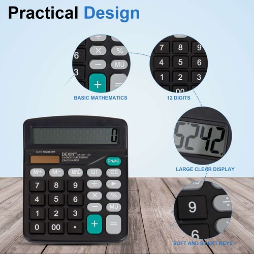 12-Digit Desktop Calculator Solar Battery Big Button Dual Power Large Display - Picture 6 of 11