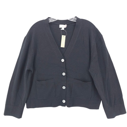 NWT J CREW Cashmere Patch Pocket Cardigan Sweater Oversized CB881 Black MEDIUM - Picture 1 of 9