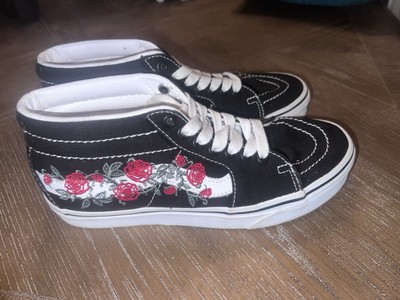 Vans Black Rose Thorn Embroider Old Skool Mid-Top Canvas Sk8 Sneakers W-8.5 M-7