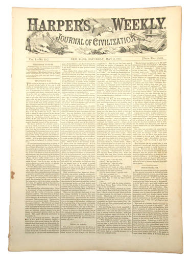 1857 Harpers Weekly May 9 Chinese Law & Punishments Woman Murderer Rare
