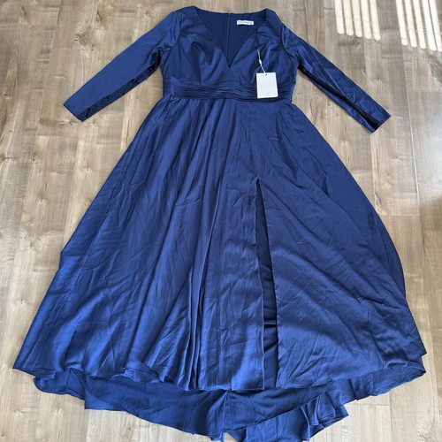 NEU Mac Duggal Kleid bodenlanges Kleid 20W blau langarm Mutter Hochzeit glänzend