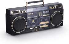 Retro Boombox BackTrack CD Player with Cassette Recording, Black and Gold