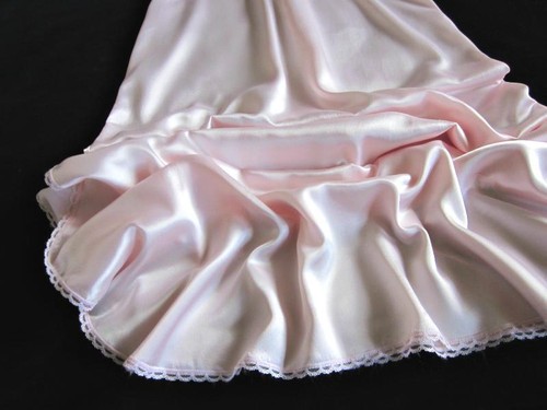 Long Vintage Pink Bias Satin Gown S/M Sheer Lace Bodice Low Back Lily of France - Picture 4 of 9
