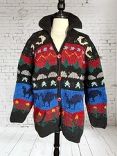 Ecuador Winter Sun Wool Cardigan Sweater Sz L Unisex 50"B Oversized Pockets Boho