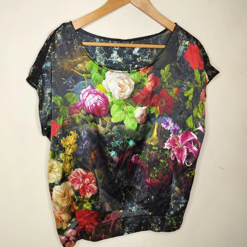 Blusa Top Para Mujer Floral Grande Encaje Hombro Rosas Romance Oscuro Manga Corta Foto 4 de 4