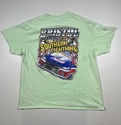 Camicia Bristol Tennessee Southern Lightning uomo XL verde auto da corsa grafica NASCAR - Foto 2 di 11