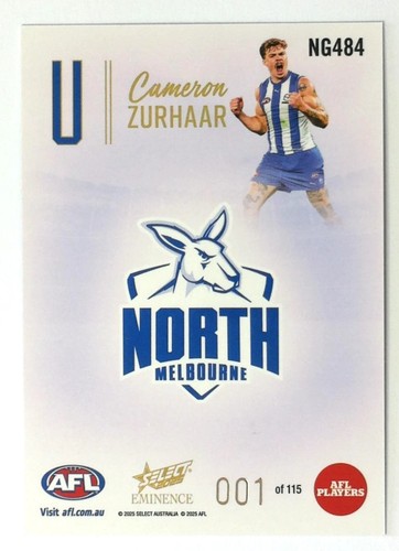 PLACA DE IDENTIFICACIÓN SELECTA EMINENCIA 2025 ORO (U) CAMERON ZURHAAR CANGUROS BAJA 001/115 - Imagen 2 de 3