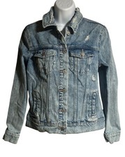 Old Navy distressed jean jacket Light Wash Denim Trucker Jacket Womens Small
