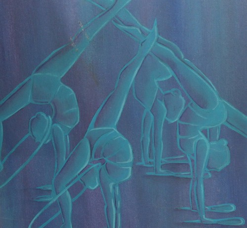 Vintage modernist oil painting rhythmic gymnastics dancers portrait - Picture 9 of 11