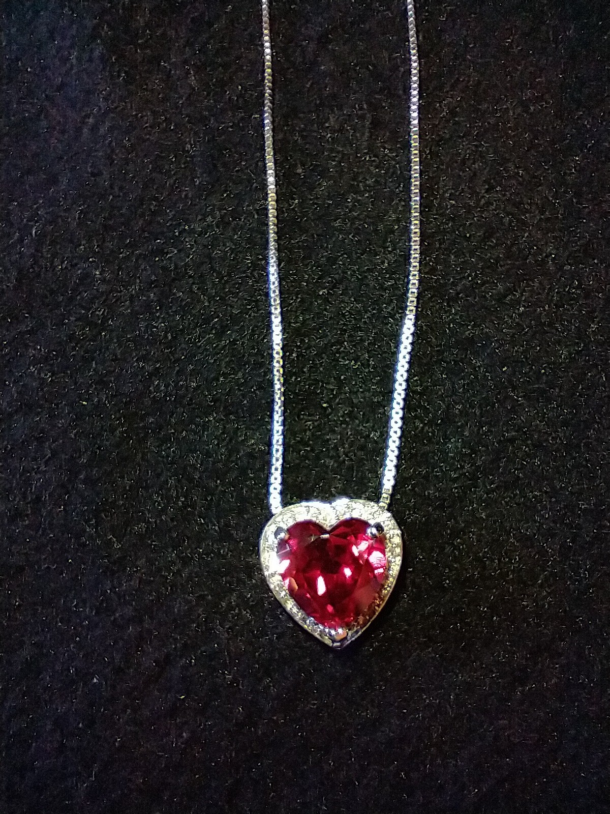 Sterling Silver Heart Shaped Ruby and Rhinestone … - image 1