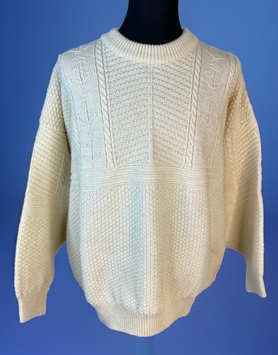 Nor' Easterly Sweater Mens XL Ivory Cable Knit Scotland 100% Wool Scotland - Picture 1 of 10