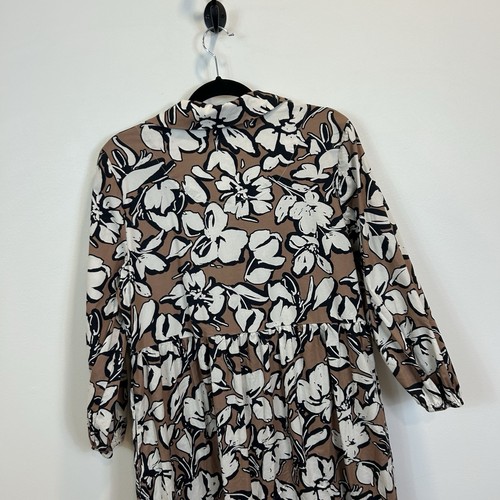 Cynthia Rowley XL Brown Floral Maxi Dress Popover Cotton Pockets Tiered - Picture 8 of 10