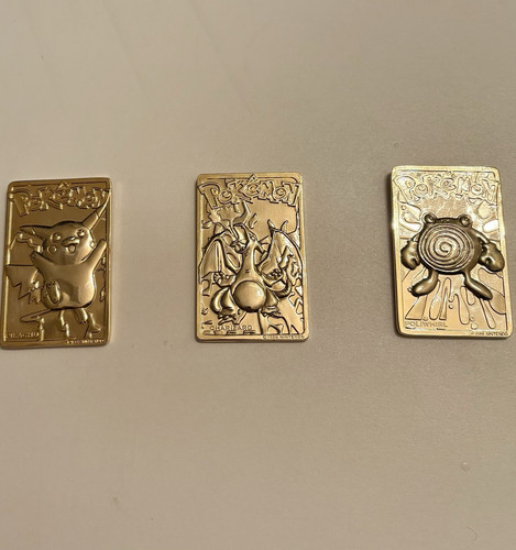 3 Vintage Nintendo 1999 Pokemon Gold-Plated Burger King Cards, Pikachu Charizard