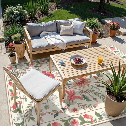 Indoor Outdoor Area Rug 8x10 ft Large Floral Patio Rugs for RV Camping - Picture 7 of 7