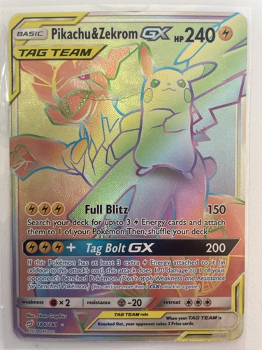 Pikachu & Zekrom GX 184/181 Rainbow Rare Team Up Pokemon Tag Team English HP