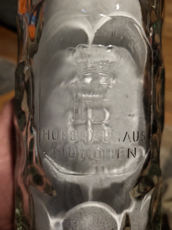 Vintage 1964 Hofbrauhaus Munchen 1L Glass Beer Stein Mug Rastal Germany Dimpled