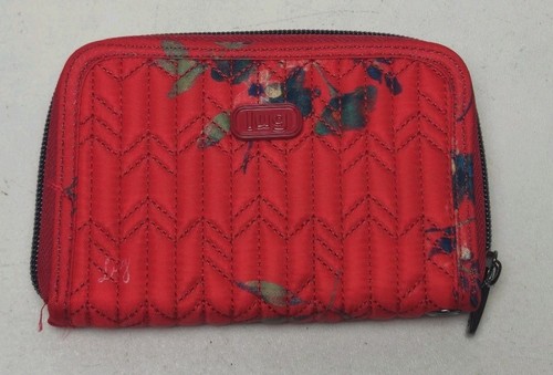 Lug Rodeo Red Quilted RFID Zip Around Wallet Floral Design