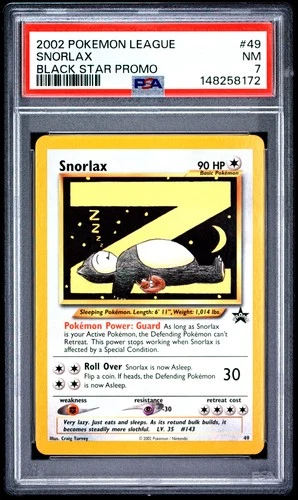 2002 POKEMON LEAGUE PROMO BLACK STAR #49 SNORLAX PSA 7