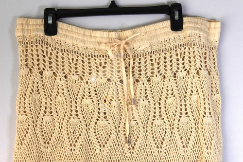 DOTTI Cotton Crochet Drawstring Coverup Skirt Size XL Med Beige Retail $78 - Picture 2 of 3