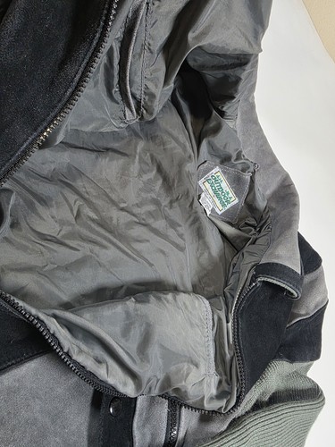 Vintage 80s Men Mixed Nylon Acrylic Leather Gray Black Jacket Coat SZ Sm - Picture 5 of 7