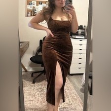 Lulus Gorgeous Composure Brown Velvet Lace-Up Sleeveless Midi Dress Large NEW