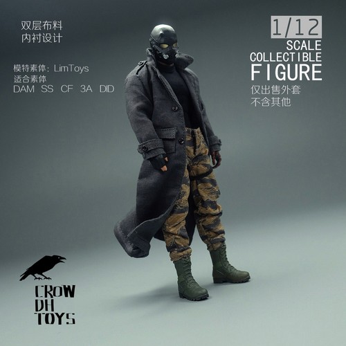 Abrigo largo masculino 1/12 rompevientos abrigo ropa ajuste figura de acción juguete corporal 6"" - Imagen 7 de 10