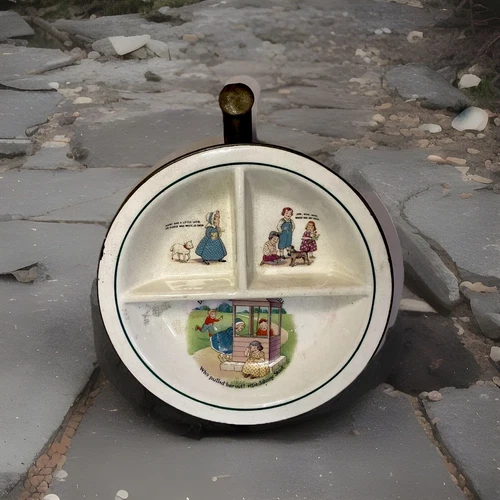 Vintage 1940’s 3 Sectional Child’s Warming Bowl Porcelain/ Metal 8 Diameter 