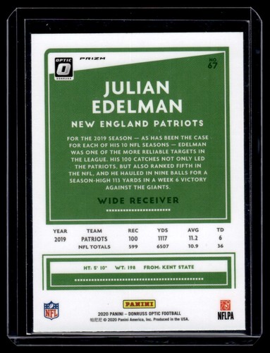 2020 Donruss Optic Julian Edelman New England Patriots #67 - Picture 2 of 2