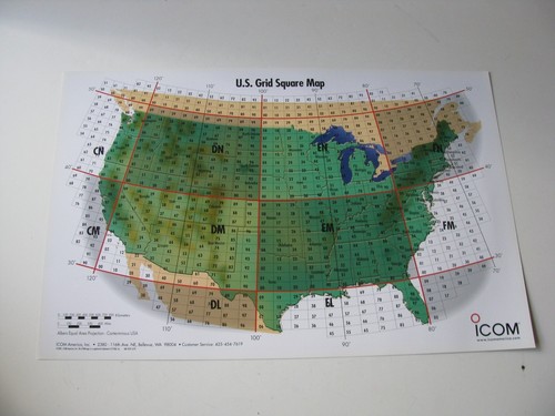 2001 ICOM Ham Amateur Radio United States Grid Square Map Poster VHF/UHF 11x17" - Picture 1 of 12