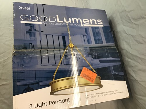 Good Lumens by Madison Avenue 3-Light Liberty Gold Round Pendant Frosted Shade - Picture 22 of 24