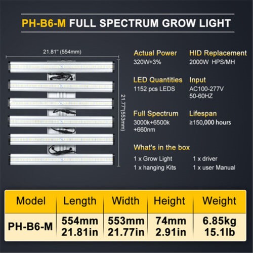 PHLIZON 320W 800W Upgraded w/SAMSUNG561C LED Grow Light BAR Commercial Grow Lamp - Picture 23 of 38