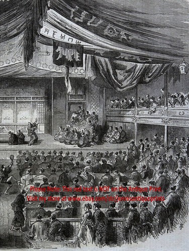 Japan Osaka Japanese Theater, Large 1860s Antique Engraving Print & Article - Photo 4 sur 7