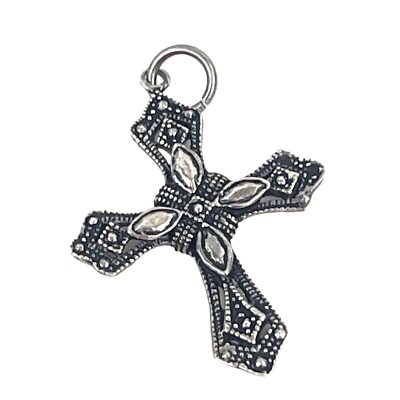 Vintage Sterling Silver Ornate Cross Pendant Marked 925