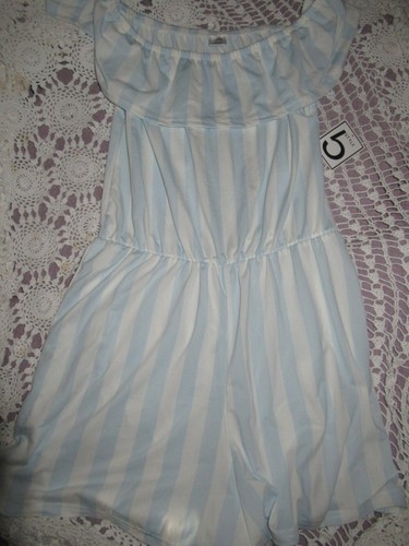 nwt Five Below blue white stripe short romper girl L ~ 16 free ship USA