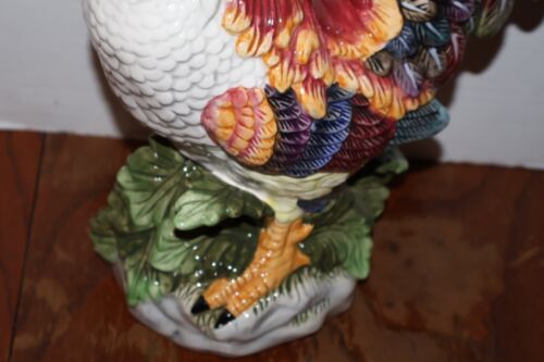 Vintage 15” Multi Color Rooster Figurine Classic Majolica Glaze Ex Condition - Picture 3 of 6