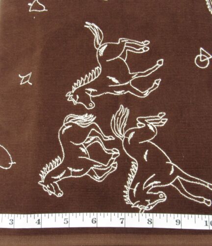 Unbranded Brown Wale Corduroy Embroidered Horses/Ranch BTY Cotton Sew Fabric