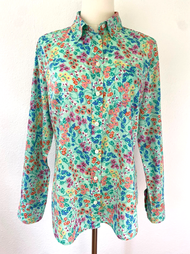 Camicia J Crew donna M Liberty verde floreale cotone bottoni lunga slv leggera - Foto 2 di 9