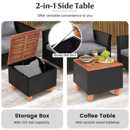 4 Pcs Patio Conversation Set 2 x 1 Storage Side Coffee Table w/ Loveseat 2 Chair - Picture 7 of 9